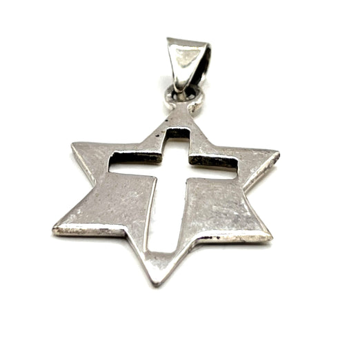 Sterling Silver Star of David with Cross Pendant